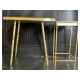 Gold Bamboo-Style Console Table Set - Glass Top, White Drawer - 2-Piece