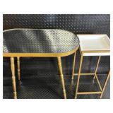 Gold Bamboo-Style Console Table Set - Glass Top, White Drawer - 2-Piece