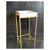 Gold Bamboo-Style Console Table Set - Glass Top, White Drawer - 2-Piece