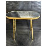 Gold Bamboo-Style Console Table Set - Glass Top, White Drawer - 2-Piece