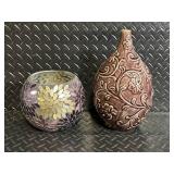 Vases - Mosaic Glass Sphere & Embossed Ceramic Floral Vase (Lot of 2)