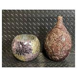 Vases - Mosaic Glass Sphere & Embossed Ceramic Floral Vase (Lot of 2)