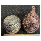 Vases - Mosaic Glass Sphere & Embossed Ceramic Floral Vase (Lot of 2)