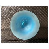 Blue Glass Art Bowls: Ruffled Edge Dish, Frosted Bowl, Birch Forest Tile (Lot of 3)