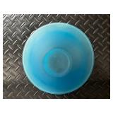 Blue Glass Art Bowls: Ruffled Edge Dish, Frosted Bowl, Birch Forest Tile (Lot of 3)