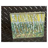 Blue Glass Art Bowls: Ruffled Edge Dish, Frosted Bowl, Birch Forest Tile (Lot of 3)