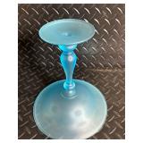 Teleflora Gift Angel Figurine - Blue Glass Dessert Stand & White Ruffled Plate - 3-Piece Set