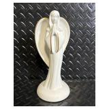 Teleflora Gift Angel Figurine - Blue Glass Dessert Stand & White Ruffled Plate - 3-Piece Set