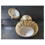 Gold-Tone Ornate Lidded Urn & Clear Glass Hurricane Vase