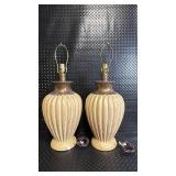 American Lamp Co. Vintage Ribbed Ceramic Vase Table Lamps - Pair, 23 in Tall