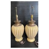 American Lamp Co. Vintage Ribbed Ceramic Vase Table Lamps - Pair, 23 in Tall