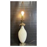 Vintage Milk-Glass Spiral Table Lamp with Ornate Brass Base