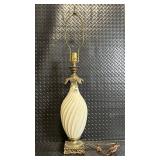 Vintage Milk-Glass Spiral Table Lamp with Ornate Brass Base