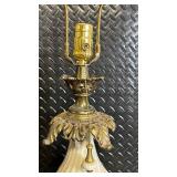 Vintage Milk-Glass Spiral Table Lamp with Ornate Brass Base