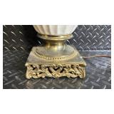 Vintage Milk-Glass Spiral Table Lamp with Ornate Brass Base