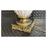 Vintage Milk-Glass Spiral Table Lamp with Ornate Brass Base