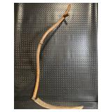 Antique Scythe with Wooden Snath and Curved Steel Blade