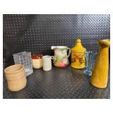 Floral Hand-Painted Pitcher with Pink Roses, Green Gradient - Vintage Ceramic