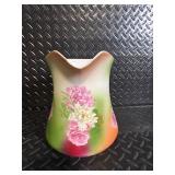 Floral Hand-Painted Pitcher with Pink Roses, Green Gradient - Vintage Ceramic