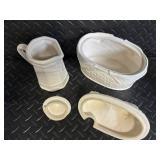 White Ceramic Dinnerware & Decor Lot - Plates, Cups, Mugs, Pitcher, Hen-in-Basket