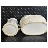 White Ceramic Dinnerware & Decor Lot - Plates, Cups, Mugs, Pitcher, Hen-in-Basket