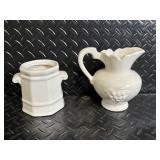 White Ceramic Dinnerware & Decor Lot - Plates, Cups, Mugs, Pitcher, Hen-in-Basket