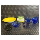 Heritage Johnson Bros Ironstone Octagonal Plates & Cobalt Blue Glassware Set