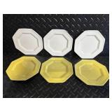 Heritage Johnson Bros Ironstone Octagonal Plates & Cobalt Blue Glassware Set