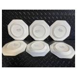 Heritage Johnson Bros Ironstone Octagonal Plates & Cobalt Blue Glassware Set