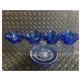 Heritage Johnson Bros Ironstone Octagonal Plates & Cobalt Blue Glassware Set