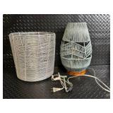 Vintage Woven Wire Lamp Set - 2-Piece Lamp with Wooden Base