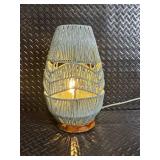 Vintage Woven Wire Lamp Set - 2-Piece Lamp with Wooden Base