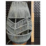 Vintage Woven Wire Lamp Set - 2-Piece Lamp with Wooden Base