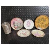 Raymond Waites Iris Quartet Plate (1991) - 2 Bavarian Hand-Painted Plates & 9 Glass Coasters