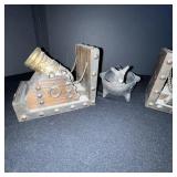 Vintage Rustic Cannon Candle Holders With Central Dog Figurine - Wood & Brass