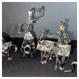 Vintage Metal Wind-Up Figurines Set with Desk & Discs - Industrial Art
