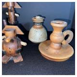 Wooden Carved Figurines & Stone Decor - Rustic Folk Art Set