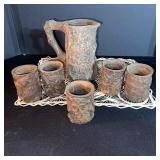 Stoneware Pitcher with 6 Mugs (Lot of 7)