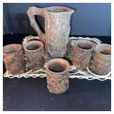Stoneware Pitcher with 6 Mugs (Lot of 7)