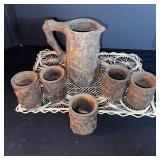 Stoneware Pitcher with 6 Mugs (Lot of 7)