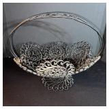 Wrought Iron Filigree Wire Basket Centerpiece With Ornate Scrollwork