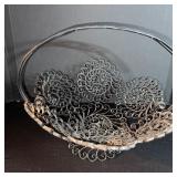 Wrought Iron Filigree Wire Basket Centerpiece With Ornate Scrollwork