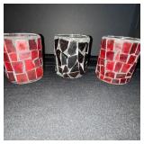 Mosaic Glass Tealight Holders - Red & Black Set of 3