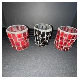 Mosaic Glass Tealight Holders - Red & Black Set of 3