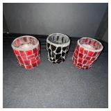 Mosaic Glass Tealight Holders - Red & Black Set of 3
