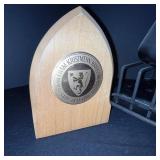 Stainless Steel Pot with Lid on Portable Camp Stove & 2 Wooden Crest Plaques