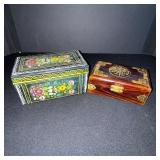 Cloisonné Floral Enamel Box & Wooden Jewelry Box
