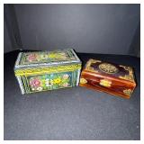Cloisonné Floral Enamel Box & Wooden Jewelry Box