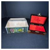Cloisonné Floral Enamel Box & Wooden Jewelry Box