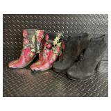 Marc Fisher & Gianni Bini Boots - Floral Tapestry & Black Suede Ankle Boots
